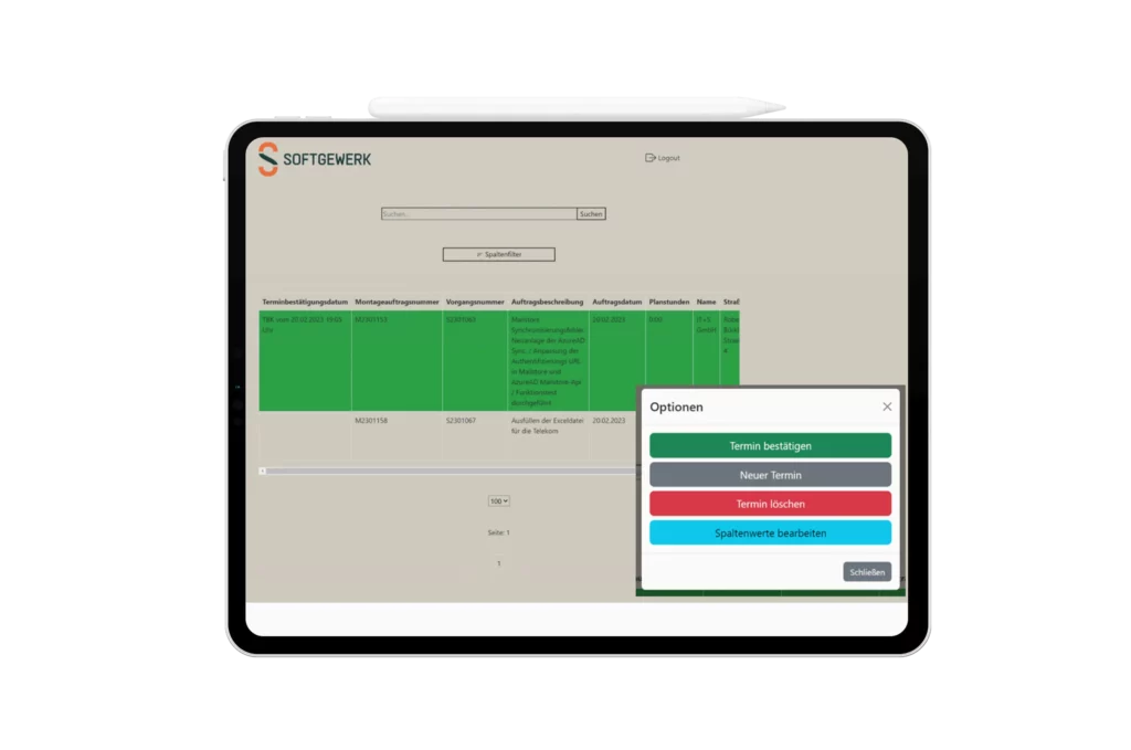 Tablet mit Wartplan by Softgewerk
